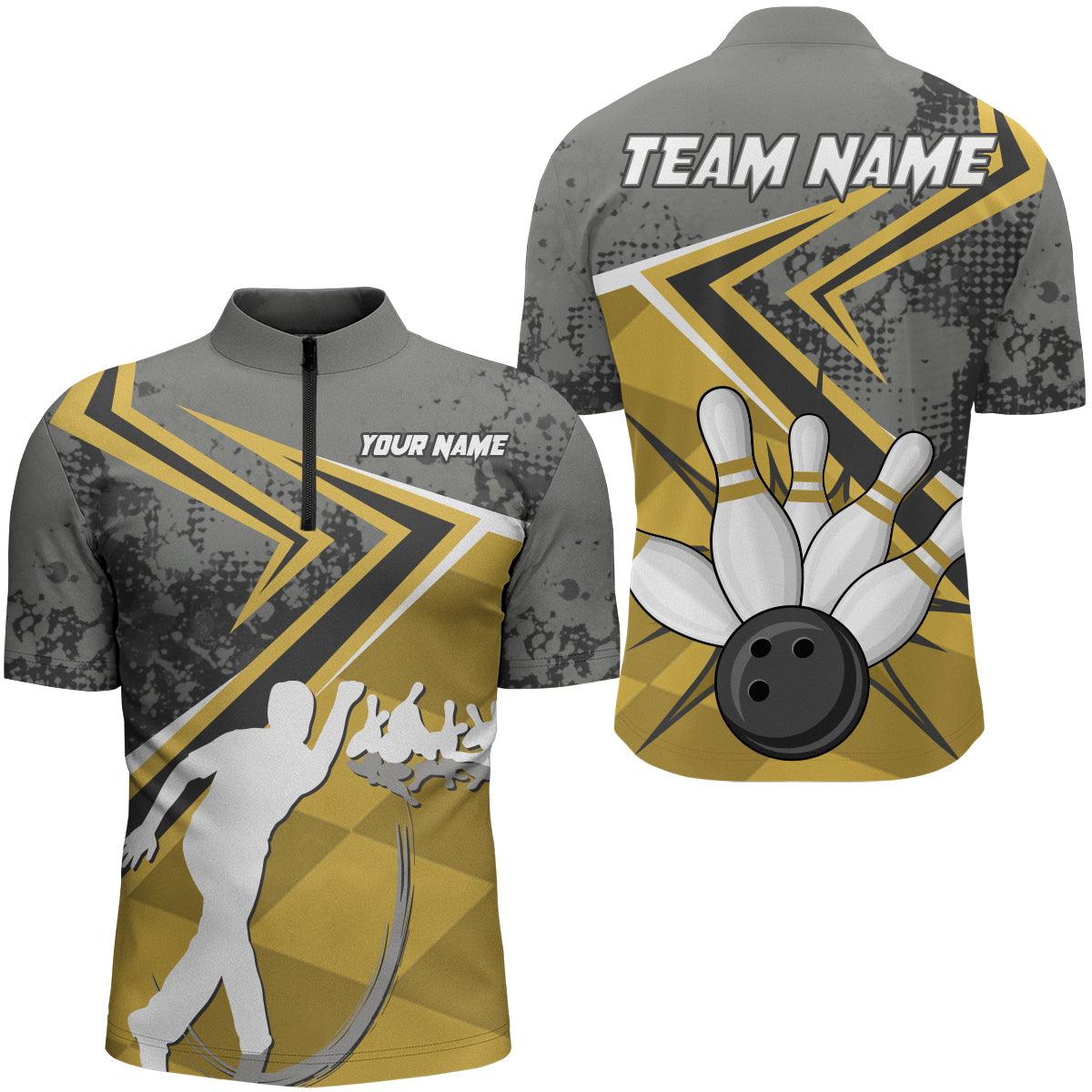 Custom Bowling Jersey For Men Bowling Quarter-Zip Shirt Team Bowling Short Sleeve BDT270