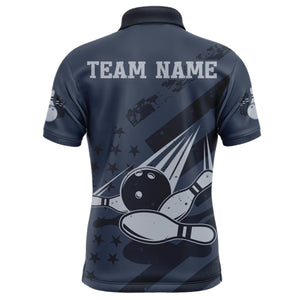 American Flag Bowling Polo Shirt Team Patriotic Bowling Jersey For Men Bowlers Short Sleeve BDT265