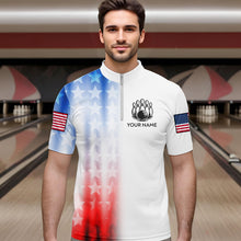 Load image into Gallery viewer, Patriotic Bowling Shirt Custom Bowling Jersey Men Women Team Bowling Polo 1/4 Zip Shirt MBL46