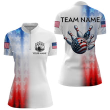 Load image into Gallery viewer, Patriotic Bowling Shirt Custom Bowling Jersey Men Women Team Bowling Polo 1/4 Zip Shirt MBL46