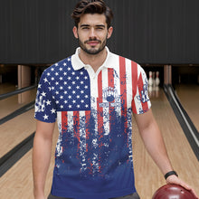 Load image into Gallery viewer, Patriotic Bowling Shirt Custom Men Women Team Bowling Jersey Bowling Polo 1/4 Zip Shirt MBL47