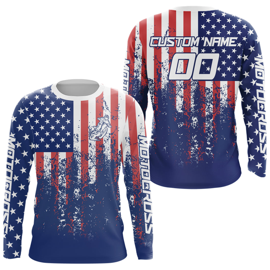 American Flag Motocross Jersey Custom Patriotic Dirt Bike Shirt for Kid Men Women XM332