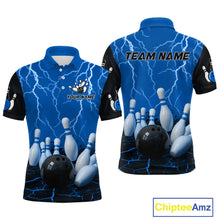 Load image into Gallery viewer, Blue Thunder Lightning &amp; Lava Bowling Shirt for Men Women Team Bowling Jersey MBL92
