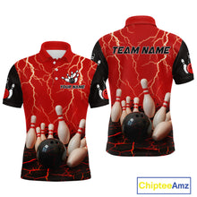 Load image into Gallery viewer, Red Thunder Lightning &amp; Lava Bowling Shirt for Men Women Team Bowling Jersey MBL92