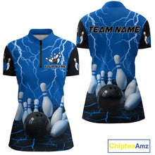 Load image into Gallery viewer, Blue Thunder Lightning &amp; Lava Bowling Shirt for Men Women Team Bowling Jersey MBL92