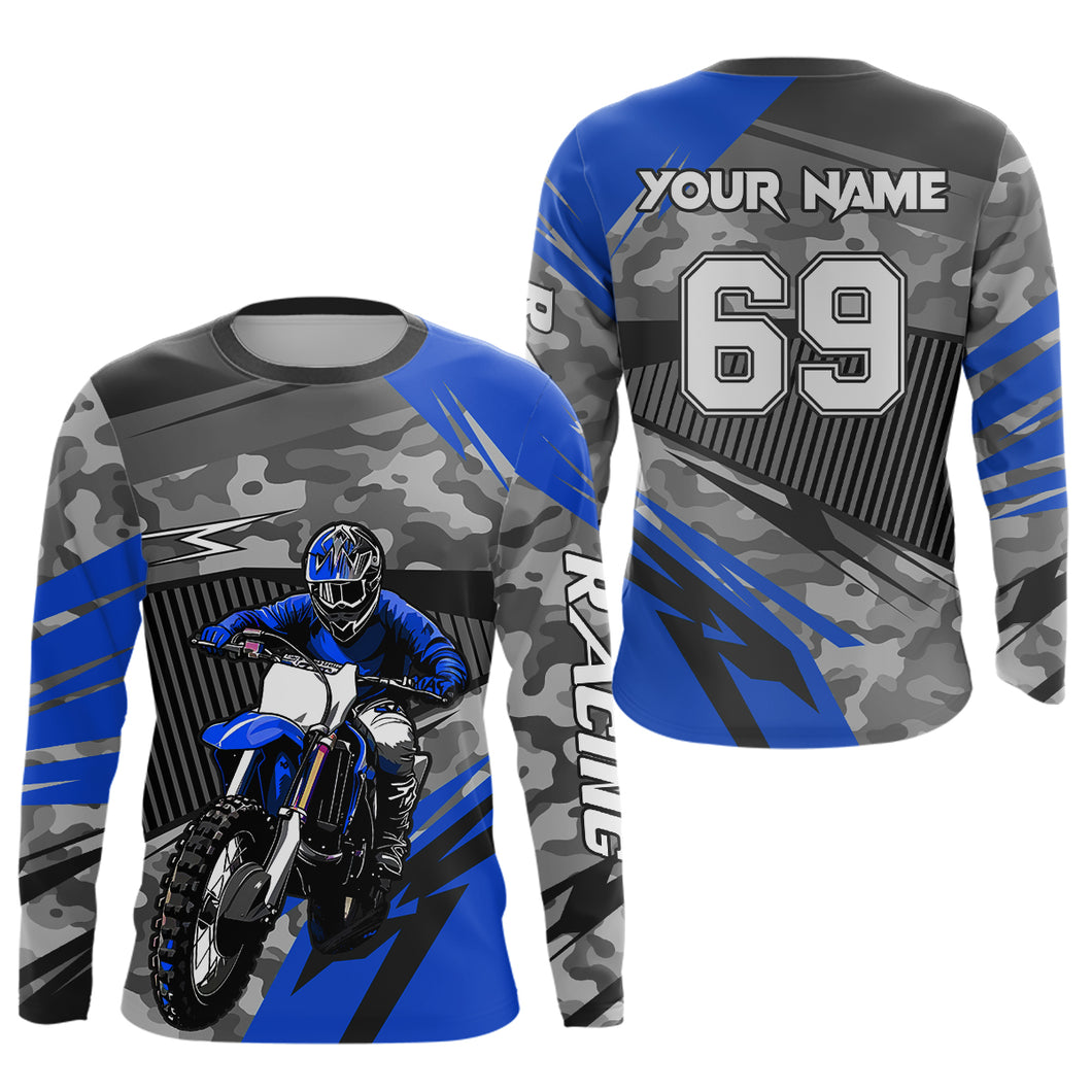Motocross Racing Jersey Blue Upf30+ Dirt Bike Off-Road Shirt Motorcycle Kid Men Women XM282
