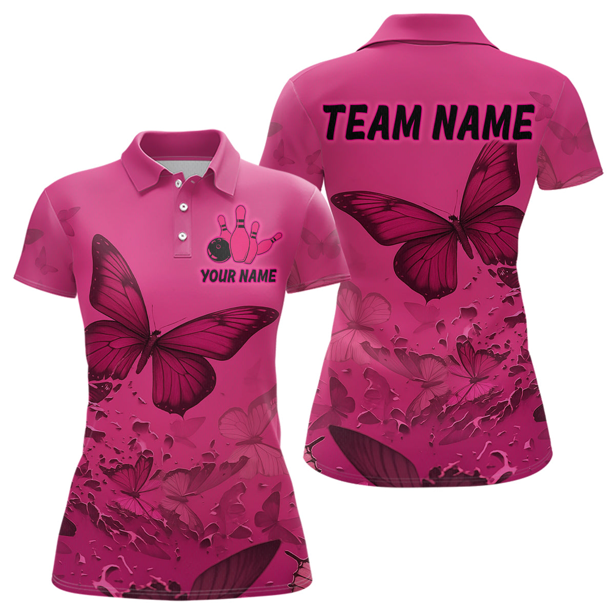 Pink Butterflies Bowling Shirts for Women Men Team Custom Bowling Polo and 1/4 Zip MBL121