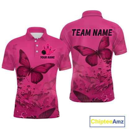 Pink Butterflies Bowling Shirts for Women Men Team Custom Bowling Polo and 1/4 Zip MBL121