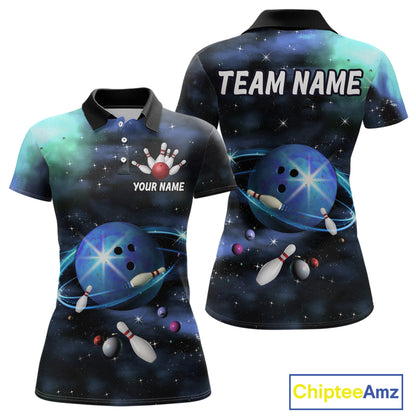 Blue Galaxy Bowling Shirts for Men Women Custom Team Bowling Polo and Quarter Zip MBL123
