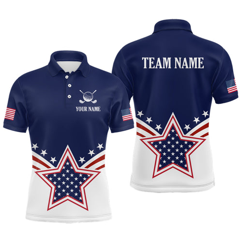 Custom Patriotic Golf Polo Shirt White and Blue Golf Shirts for Men Women Team MMG35