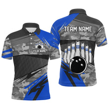 Load image into Gallery viewer, Blue Camo Bowling Shirts for Women Men Custom Team Bowling Polo &amp; 1/4 Zip Shirt MBL61