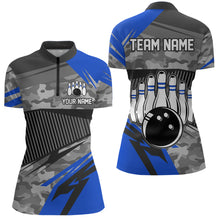 Load image into Gallery viewer, Blue Camo Bowling Shirts for Women Men Custom Team Bowling Polo &amp; 1/4 Zip Shirt MBL61