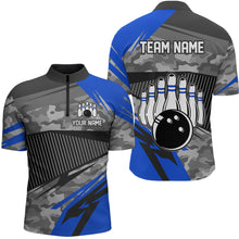 Load image into Gallery viewer, Blue Camo Bowling Shirts for Women Men Custom Team Bowling Polo &amp; 1/4 Zip Shirt MBL61