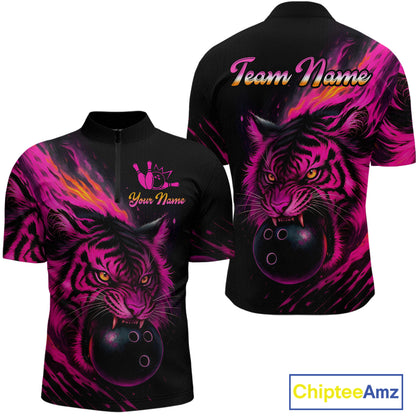Pink Tiger Bowling Shirts for Men Women Team Bowling Polo & Quarter Zip Shirts MBL150