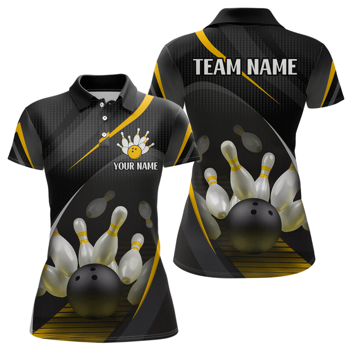 Yellow Bowling Shirts for Men Women Team Custom Bowling Polo & Quarter Zip Shirt MBL71