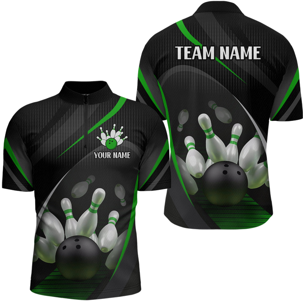 Green Bowling Shirts for Men Women Team Custom Bowling Polo & Quarter Zip Shirt MBL71