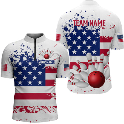 Patriotic Bowling Shirt Custom American Flag Bowling Shirts for Women Men Polo&1/4 Zip MBL07