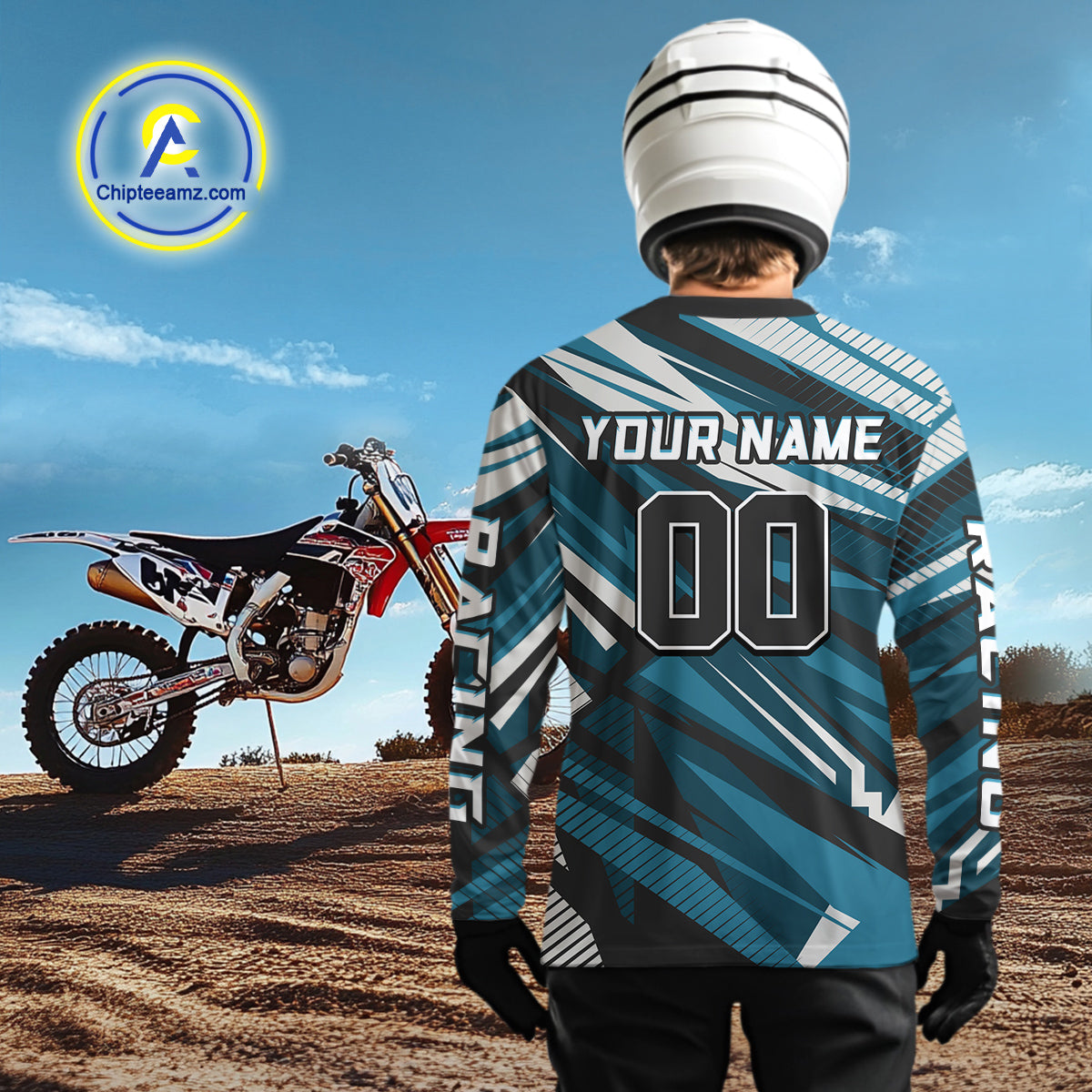Dinosaur Motocross Jersey Custom Blue Dirt Bike Shirts for Men Kid Women Upf30+ XM351