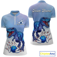 Load image into Gallery viewer, Blue Dinosaur Bowling Shirts for Men Women Custom Team Bowling Jerseys Polo and Zip Shirt MBL162
