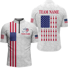 Load image into Gallery viewer, Patriotic Bowling Shirt for Men Women Team Custom White Bowling Polo &amp; 1/4 Zip Shirt MBL23