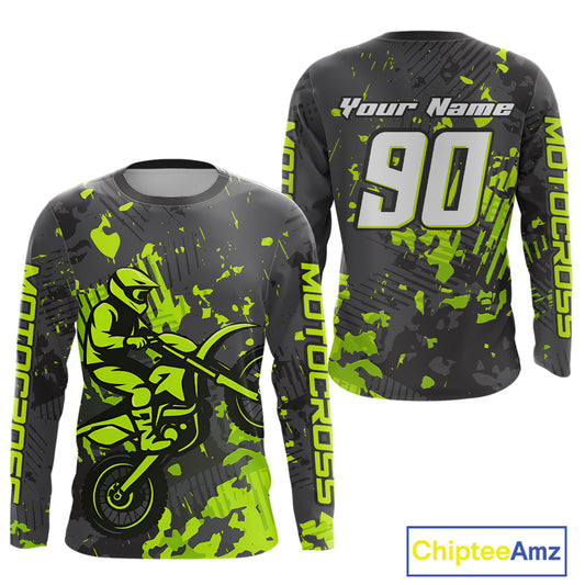 Custom Grunge Motocross Jersey Green Dirt Bike Shirts for Kid Adult Off Road Jersey XM390