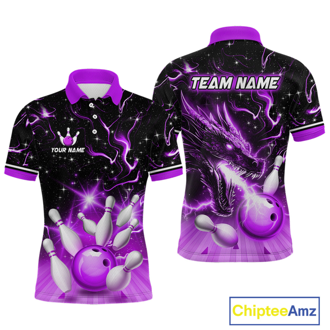 Purple Dragon Flaming Bowling Shirt for Men and Women Custom Bowling Jersey for Team MBL87