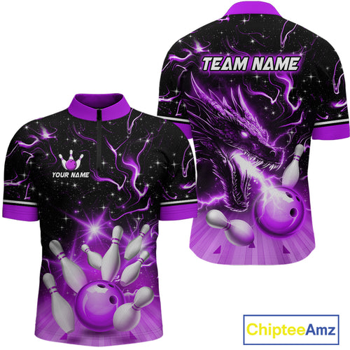 Purple Dragon Flaming Bowling Shirt for Men and Women Custom Bowling Jersey for Team MBL87