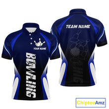 Load image into Gallery viewer, Custom Blue Bowling Shirt for Men Women Team Bowling Jerseys Polo 1/4 Zip MBL106