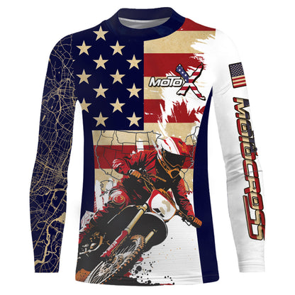 Motocross Racing Jersey UPF30+ American Flag Dirt Bike Shirt Kid Men Women Map US Patriotic XM102