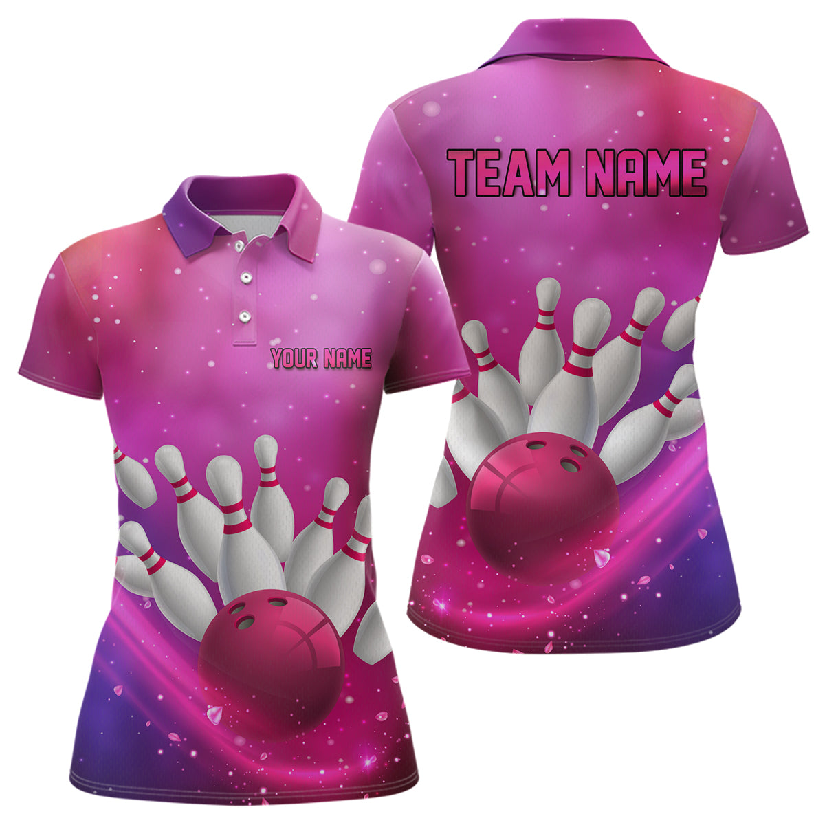 Custom Pink Galaxy Bowling Shirts for Men Women Team Bowling Polo and Quarter Zip MBL122