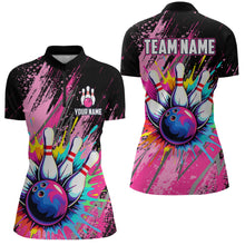 Load image into Gallery viewer, Custom Pink Bowling Shirt for Women Men Bowling Water Color Bowling Polo &amp; 1/4 Zip Shirts MBL37