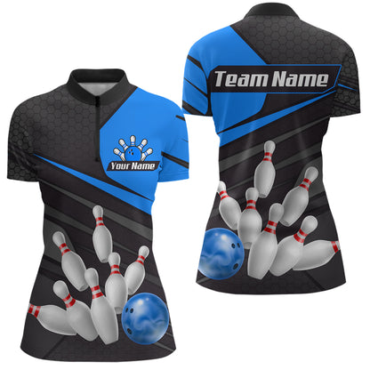 Blue Bowling Shirt for Men&Women Team Bowling Jersey Colorful Bowling Polo & 1/4 Zip MBL49