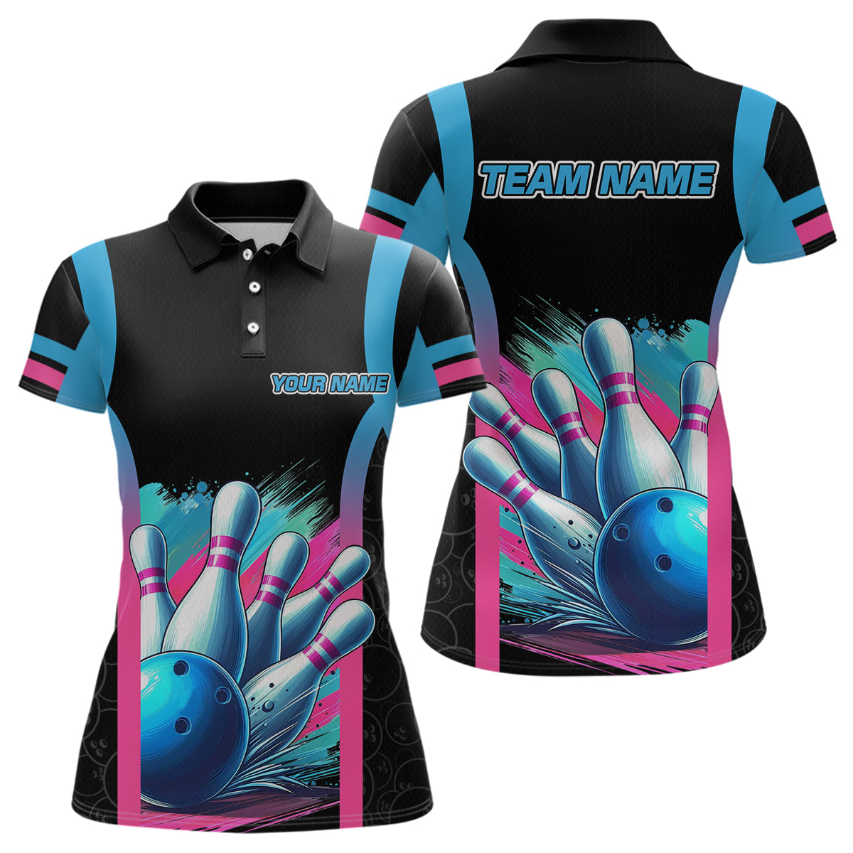 Pink&Blue Bowling Shirt for Men Women Team Bowling Jersey Bowling Polo & 1/4 Zip MBL57
