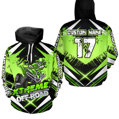 Custom ATV Motocross Hoodie for Men Women Quad Shirt Green ATV Riding Hoodie MHATV18