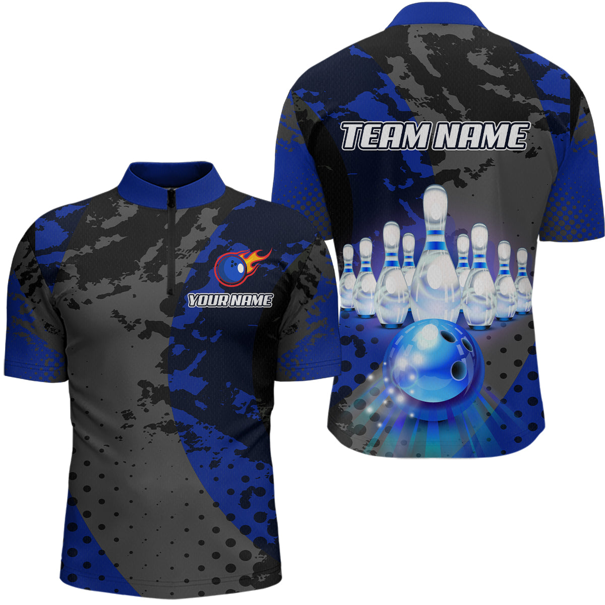 Fire Bowling Shirt Custom Blue Bowling Jersey for Men Women with Team Name MBL63