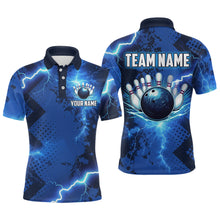 Load image into Gallery viewer, Thunder Lightning Bowling Shirt Blue Bowling Jersey Men Women Team Bowling Shirts MBL64
