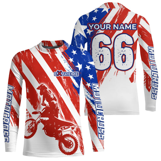 Custom American Flag Motocross Jersey Dirt Bike Racing Shirts for Men Kid Women XM349