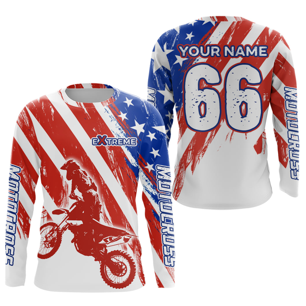 Custom American Flag Motocross Jersey Dirt Bike Racing Shirts for Men Kid Women XM349