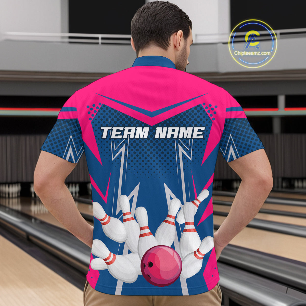 Pink&Blue Bowling Shirts for Men Women Team Personalized Bowling Polo and Quarter Zip MBL112