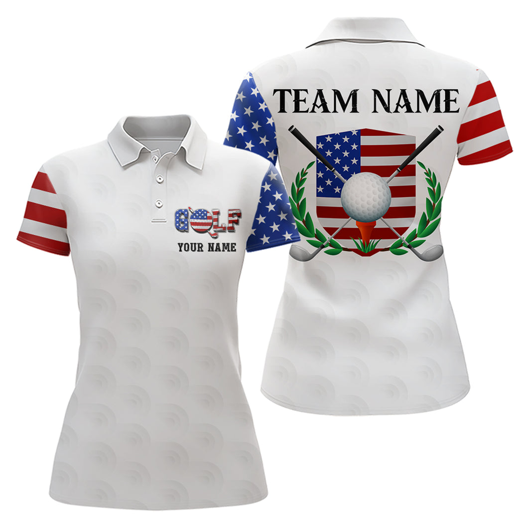 Custom Patriotic Golf Polo Shirt for Men Women Team US Flag Golf Shirts White MMG23