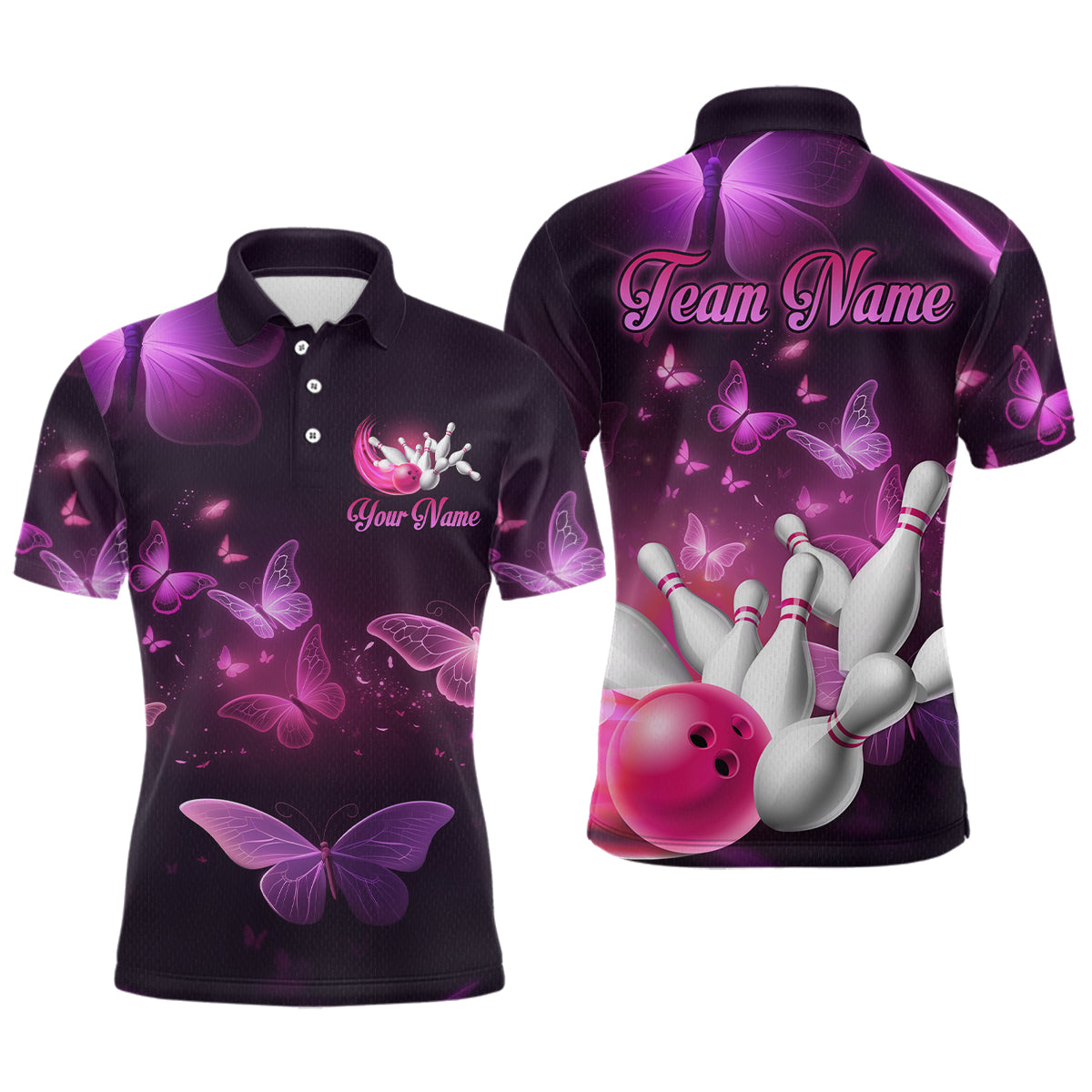 Purple Butterflies Bowling Shirts Men Women Team Bowling Jerseys Polo and Zip Shirt MBL166