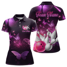 Load image into Gallery viewer, Purple Butterflies Bowling Shirts Men Women Team Bowling Jerseys Polo and Zip Shirt MBL166