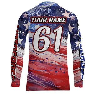 American Flag Racing Jersey UPF30+ Motocross Dirt Bike Shirt Youth Men Kid Women Patriotic XM99