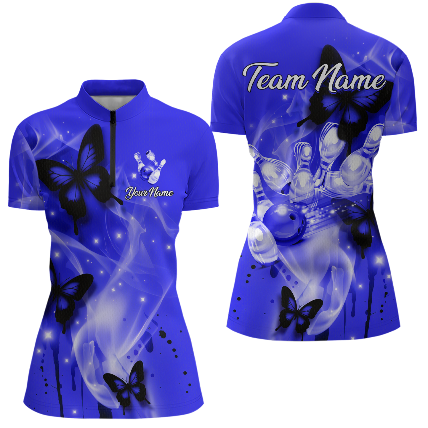 Custom Navy Blue Butterflies Bowling Shirts for Men Women Team MBL120