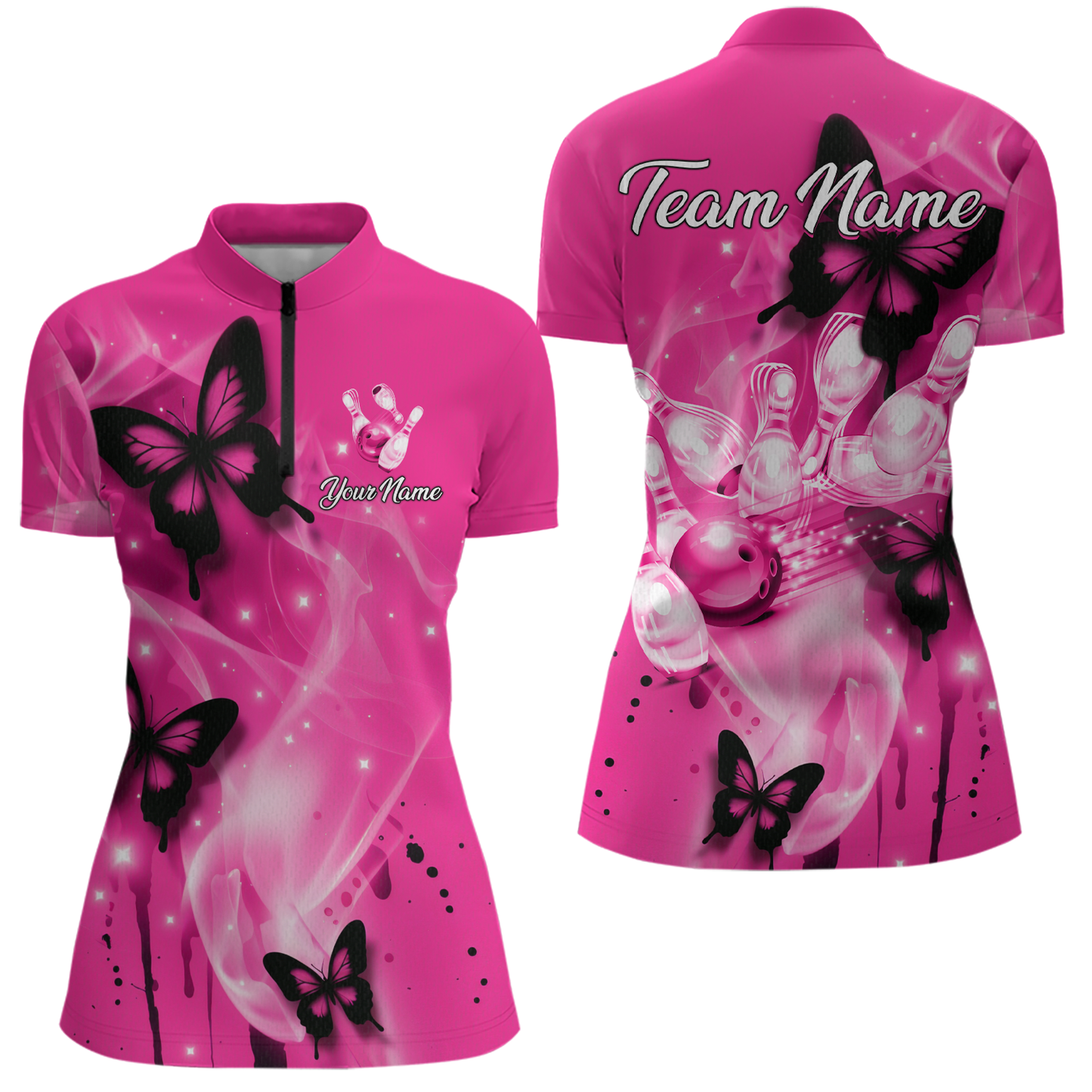 Custom Pink Butterflies Bowling Shirts for Men Women Team MBL120