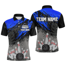 Load image into Gallery viewer, Custom Blue Bowling Shirt forMen Women Team Bowling Jersey Bowling Polo &amp; 1/4 Zip Shirt MBL40