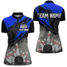 Load image into Gallery viewer, Custom Blue Bowling Shirt forMen Women Team Bowling Jersey Bowling Polo &amp; 1/4 Zip Shirt MBL40