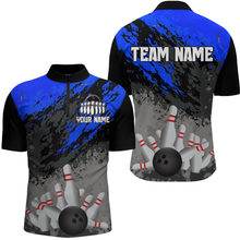 Load image into Gallery viewer, Custom Blue Bowling Shirt forMen Women Team Bowling Jersey Bowling Polo &amp; 1/4 Zip Shirt MBL40