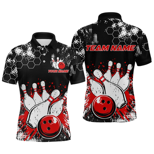 Red Watercolor Bowling Shirts Men Women Team Custom Bowling Polo & 1/4 Zip Shirt MBL60