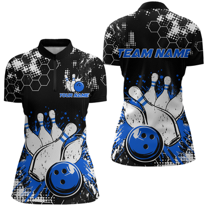 Blue Watercolor Bowling Shirts Men Women Team Custom Bowling Polo & 1/4 Zip Shirt MBL60